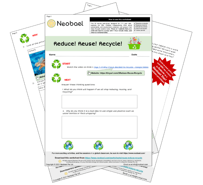 Neobael Worksheet - ♻️ Reduce! Re-use! Recycle! ♻️